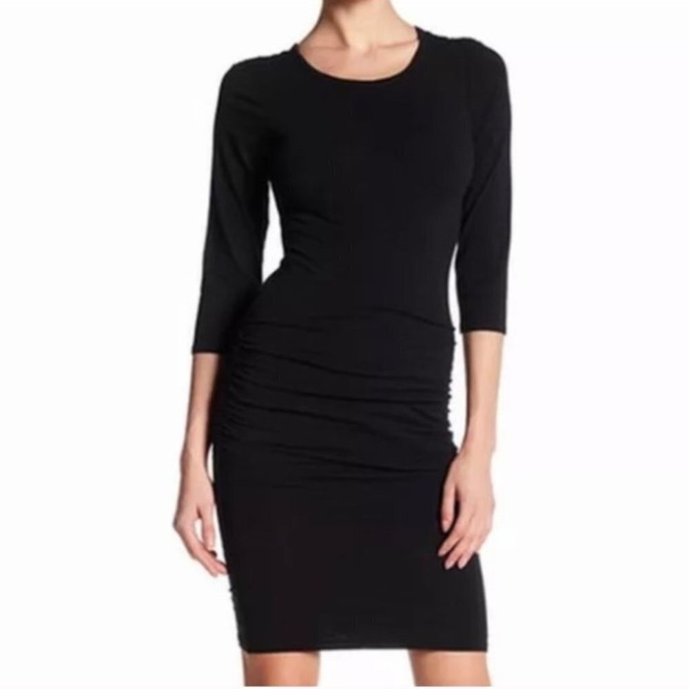 James Perse Black Ruched Midi Jersey Dress size 0/XS